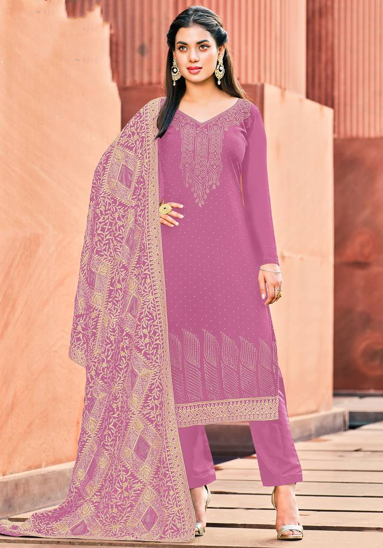 Pink diamond work georgette salwar