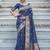 Navy blue woven silk blend saree with blouse