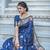 Navy blue woven silk blend saree with blouse