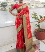 Red Woven Silk Blend Saree With Blouse