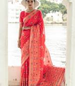 Pink Woven Silk Blend Saree With Blouse