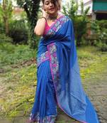 Fabulous Khadi Cotton Handloom Woven Kolka Border Striped Pallu With BP