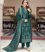 Dark-aqua-blue woven viscose salwar