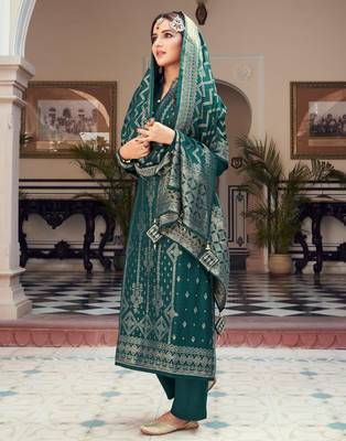 Dark-aqua-blue woven viscose salwar 2