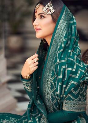 Dark-aqua-blue woven viscose salwar 4