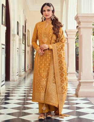 Mustard woven viscose salwar 1
