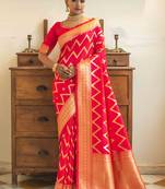 Pink woven silk blend saree with blouse