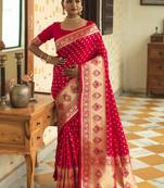 Rani pink woven silk blend saree with blouse