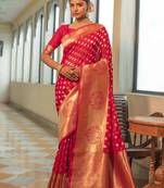 Rani Pink Woven Silk Blend Saree With Blouse