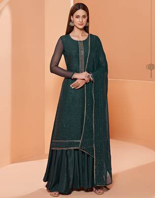 Dark-green embroidered pure georgette salwar 1