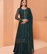 Dark-green embroidered pure georgette salwar