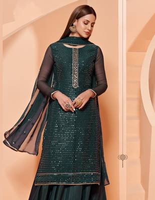 Dark-green embroidered pure georgette salwar 2
