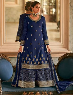 Blue embroidered georgette salwar 1