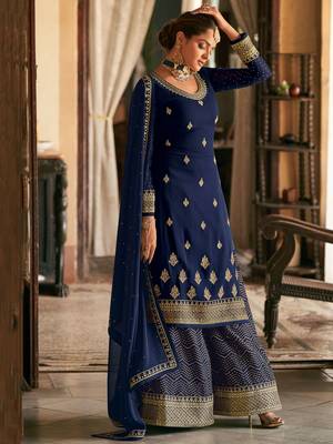 Blue embroidered georgette salwar 2