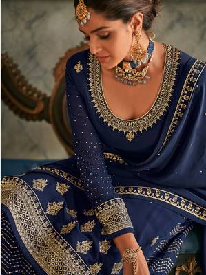 Blue embroidered georgette salwar 4