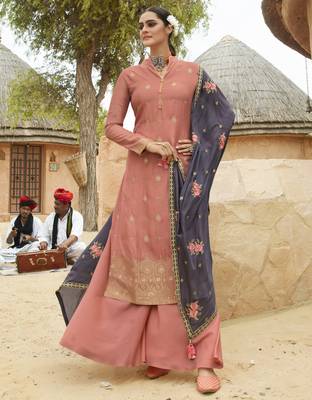 Peach woven jacquard salwar 1