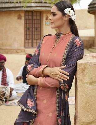 Peach woven jacquard salwar 2