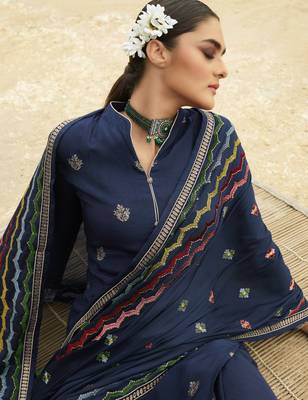 Blue woven jacquard salwar 2