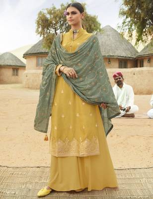 Yellow woven jacquard salwar 1