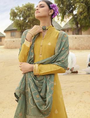 Yellow woven jacquard salwar 2