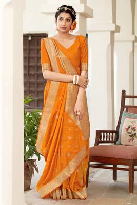 Mustard woven banarasi silk saree with blouse 1