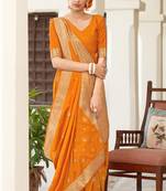 Mustard woven banarasi silk saree with blouse