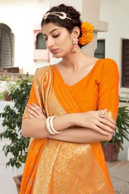 Mustard woven banarasi silk saree with blouse 2