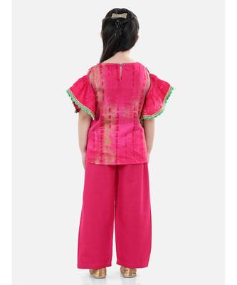Ruffle Sleeve Top with Pant- Pink 2