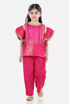 Ruffle Sleeve Top with Pant- Pink