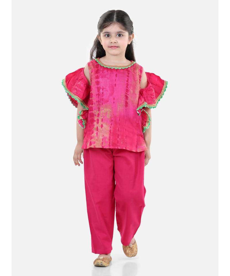 Ruffle Sleeve Top with Pant- Pink