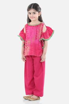Ruffle Sleeve Top with Pant- Pink