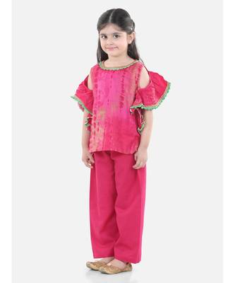 Ruffle Sleeve Top with Pant- Pink 1