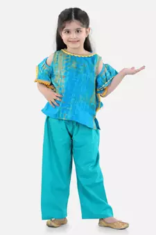 Ruffle Sleeve Top with Pant- Blue