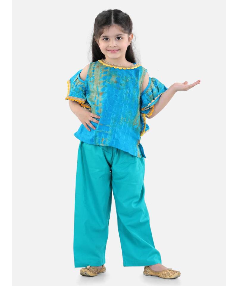 Ruffle Sleeve Top with Pant- Blue