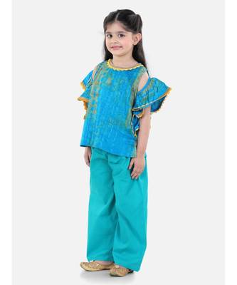 Ruffle Sleeve Top with Pant- Blue 1