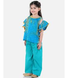 Ruffle Sleeve Top with Pant- Blue