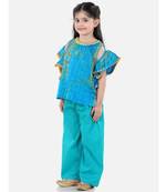 Ruffle Sleeve Top with Pant- Blue