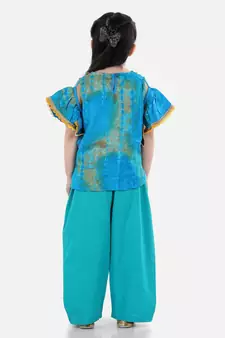 Ruffle Sleeve Top with Pant- Blue