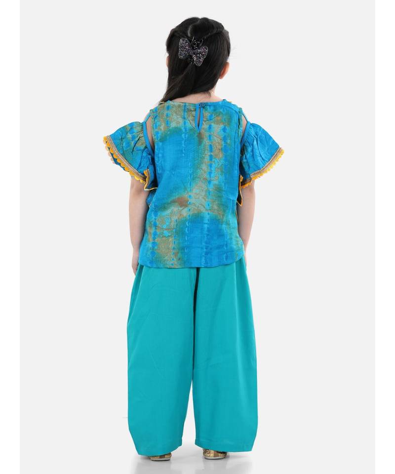 Ruffle Sleeve Top with Pant- Blue