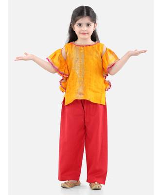 Ruffle Sleeve Top with Pant- Yellow 1