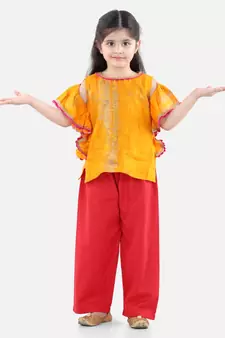 Ruffle Sleeve Top with Pant- Yellow