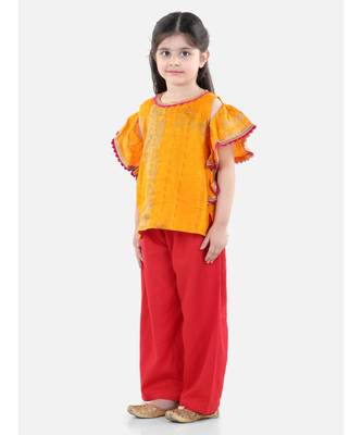 Ruffle Sleeve Top with Pant- Yellow 3
