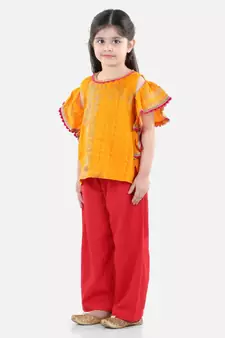 Ruffle Sleeve Top with Pant- Yellow