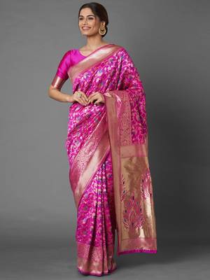 Sareemall Pink Festive Silk Blend Banarasi Saree With Unstitched Blouse 1