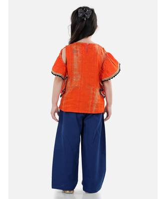 Ruffle Sleeve Top with Pant- Orange 2