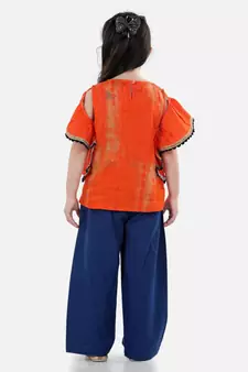Ruffle Sleeve Top with Pant- Orange