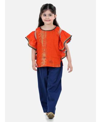 Ruffle Sleeve Top with Pant- Orange 1