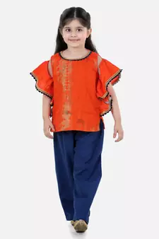 Ruffle Sleeve Top with Pant- Orange