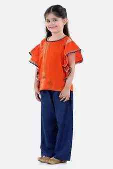 Ruffle Sleeve Top with Pant- Orange