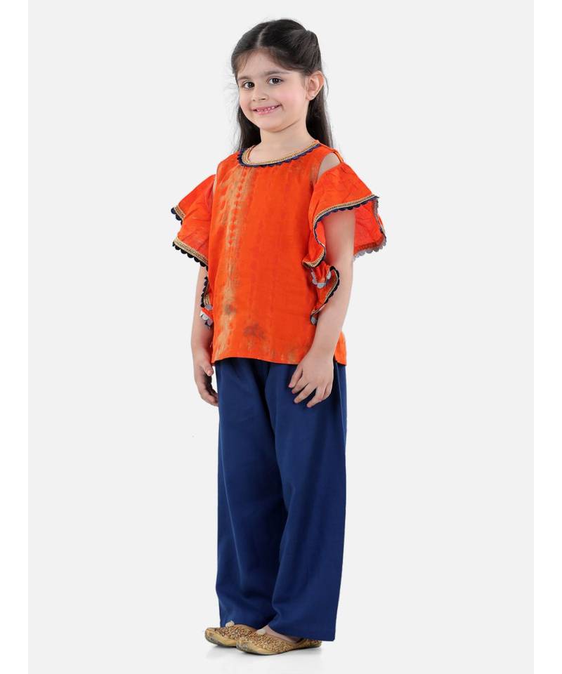 Ruffle Sleeve Top with Pant- Orange